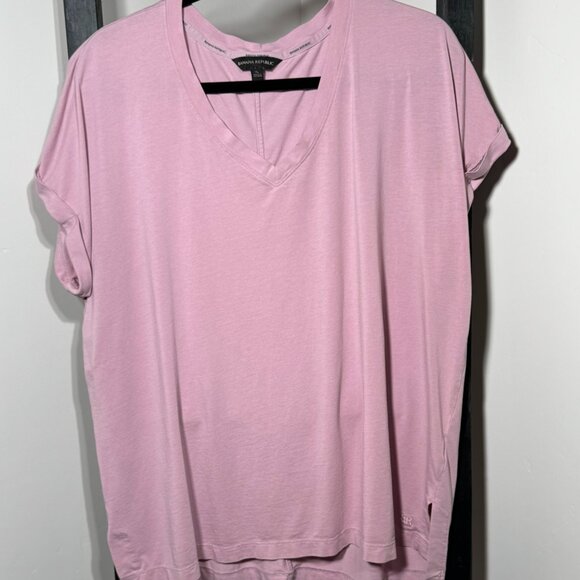 Banana Republic Tops - Banana Republic Pink Cuffed Sleeve V-Neck T-Shirt – Relaxed Fit & Everyday Chic